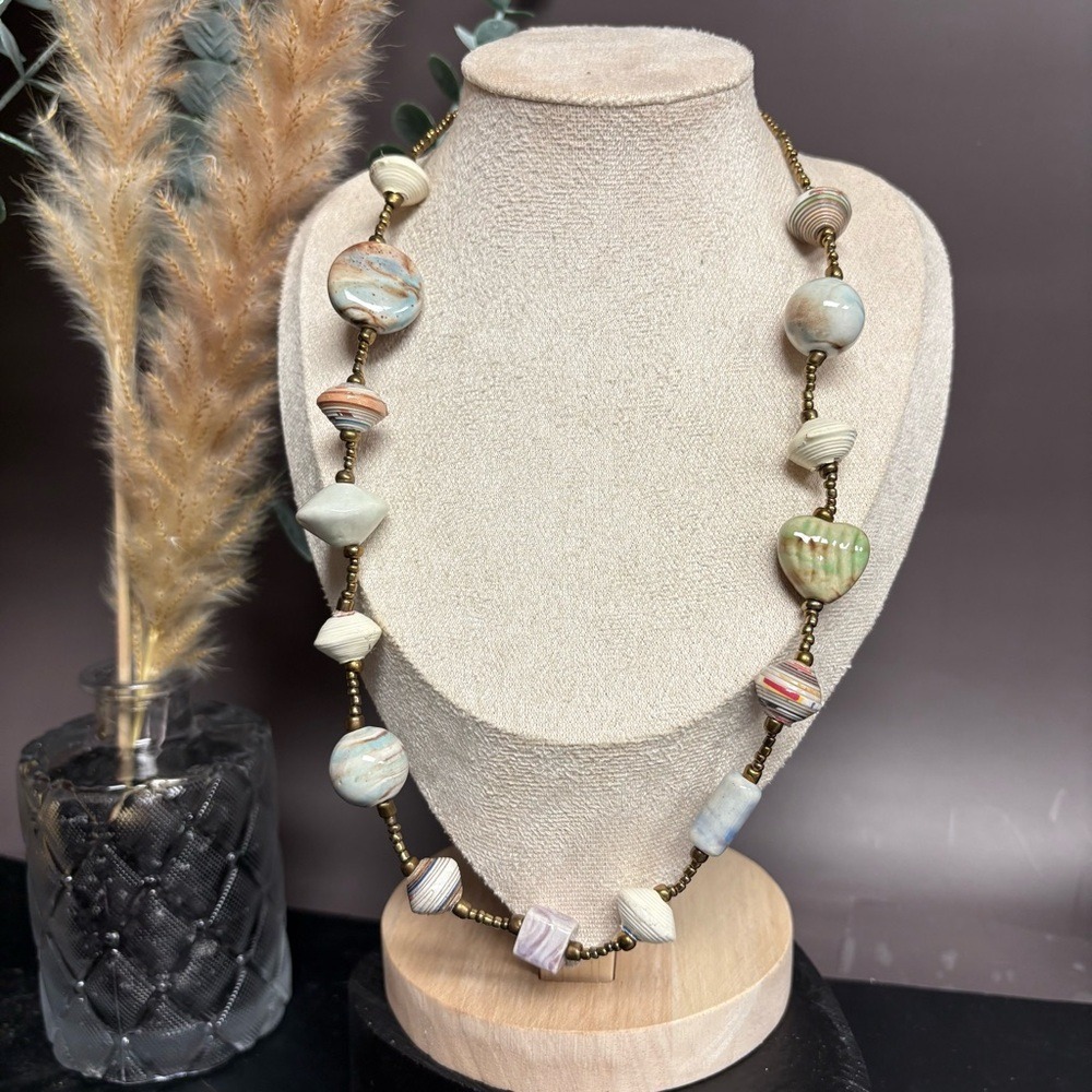 Vintage Pastel Ceramic Beaded Necklace |‎ Multicolor Coastal Boho Jewelry